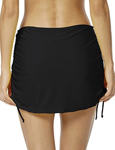 Akaeys Womens Skirted Swim Bottoms Bikini Skirt Adjustable Side-Tie Shirred Slimming Black #TOP1