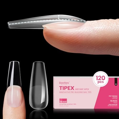 Beetles Tipex Instant Apex Nail Tips, Long Coffin, 120pcs 12 Sizes(0-11)