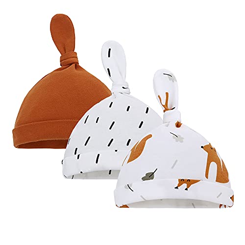 Baby Mütze Neugeborene Feder Herbst Winter Baby Knot Beanie Jungen Mädchen Unisex 0-12 Monate, 3 Stück (Fuchs-Regentropfen) Cover
