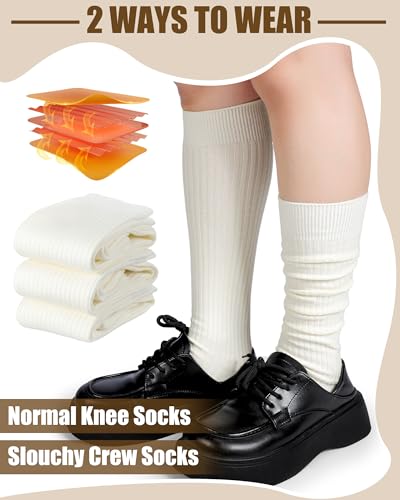 Shihanee 3 Pairs Women Cashmere Cotton Knee High Socks Long Ribbed Knit Slouchy Boot Socks Soft Warm for Women Girls4
