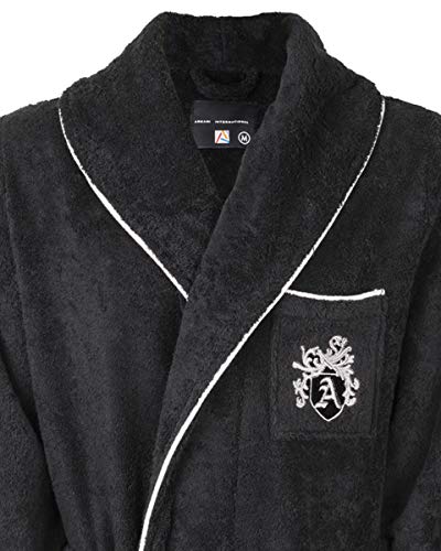 Armani International Bathrobe + Slippers + Hand Towel X-Large Black-Silver Embroidered Pipeds #TOP2