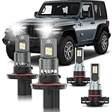 HUOKEDS Fits for Jeep Wrangler JL 2019-2025 Fog Lights Bulbs Combo, 4pcs Super Bright White Dual Beam and Fog Lights Blubs Package, 1:1 Size as Stock Bulbs, Plug and Play