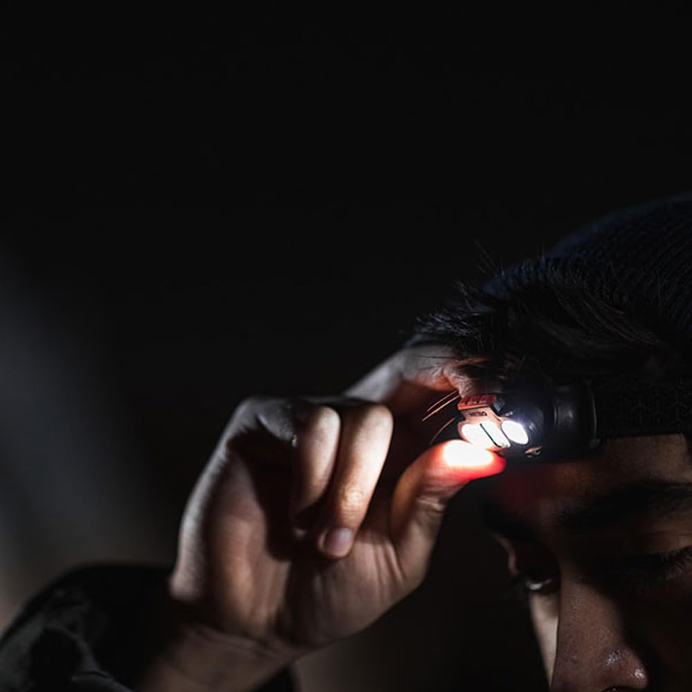 NEBO Einstein 1000 Flex - Lampada frontale ricaricabile con 5 modalità di illuminazione - Accessori per il campeggio e l'escursionismo - Torcia frontale per corsa e sport all'aperto