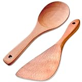 2 espátulas antiadherentes de madera para arroz, utensilios de cocina para sushi, puré de papas (8.7 pulgadas)