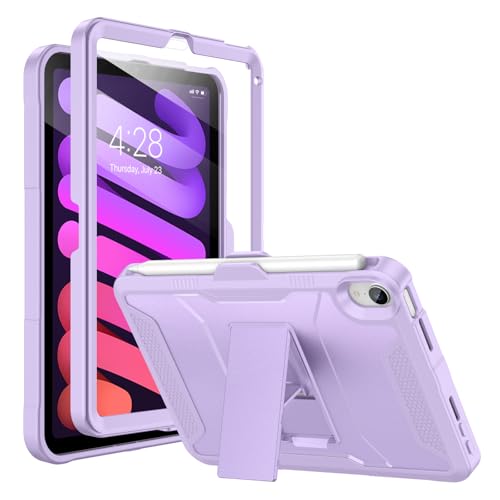 Soke Case for iPad mini 7 (A17 Pro) 2024/ Mini 6 2021 8.3 Inch,with Built-in Screen Protector and Kickstand, Rugged Full-Body Protective Cover for Apple iPad mini 7th/6th Generation - Violet