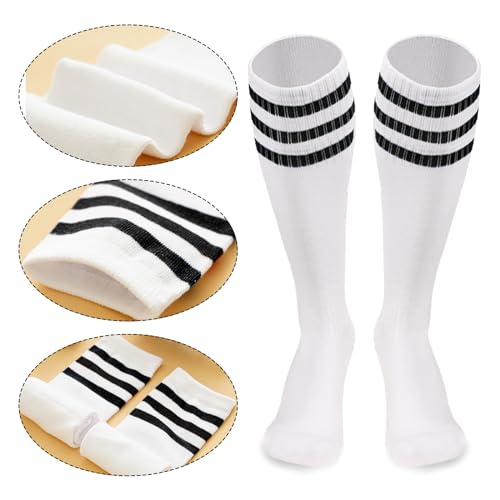 Image of 10 Pieces Striped Sweatbands and Striped Socks Set Headbands Wrist Sweat Bands for Men and Women Sports 80s 90s Fitness