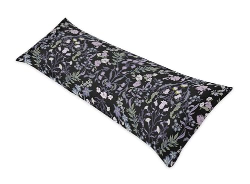 Image of Sweet Jojo Designs Black Purple Boho Wildflower Vintage Floral Girl Body Pillow Cover Case Decorative Accent Long Couch Bed Pregnancy Pillowcase 54x20 Lavender Bohemian Farmhouse Botanical Cottagecore