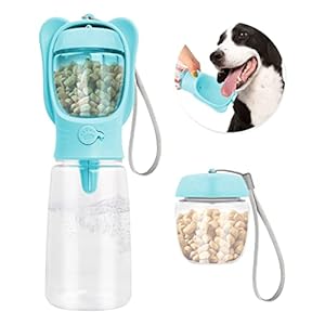 Nivofu Dog Water Bottle with Food Container, Leak Proof Portable Puppy Water Dispenser, 550ml Water Feeder for Pets, Dog Cat Pet Outdoor Walking Travelling Drinking Cup, Drinking Bowl (Blue)