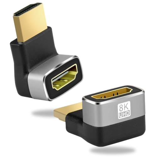 AXFEE 2 Piezas Adaptador HDMI Macho a HDMI Hembra, HDMI Adaptador en Soporte 8K/4K UHD, Macho a Hembra 90 Grados, Alargador hdmi para Laptops, Tablets, Camcorders, Monitors and TV