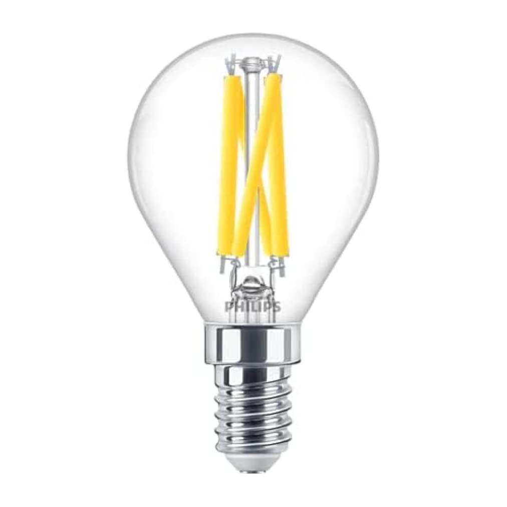Philips LED Classic WarmGlow Drop Bulb with 40 W, E14 Socket, Clear, 2200-2700 K, Dimmable