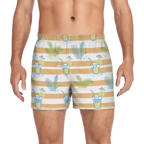 Yoogain boxers de sommeil pour hommes sous-vêtements boxers en coton, Rayures de jus de citron, L