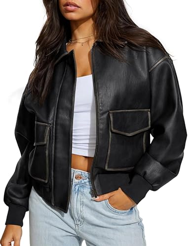 Nitzana Women's Faux Leather Jacket Trendy 2026 Oversized Zip Up