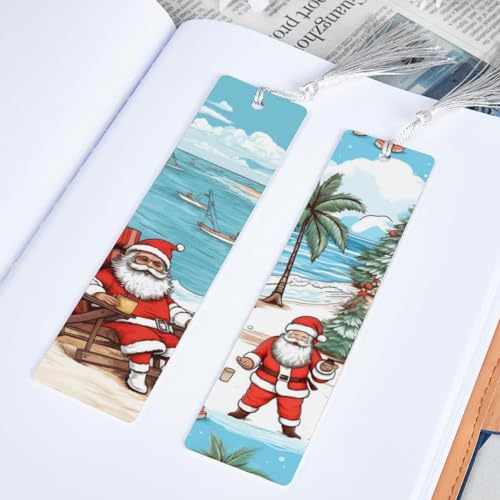 Marque-pages Père Noël à la plage idée cadeau originale vers de bibliothèque