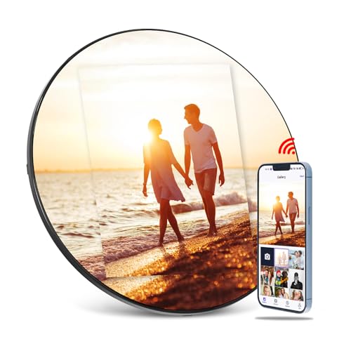 Digital Mirror Picture Frame, Touch Screen Smart WiFi Round Photo Frame Electronic, 32GB Storage,...