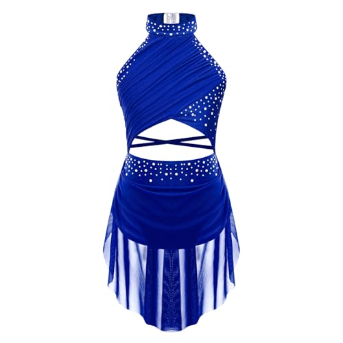RUNQHUI - Vestido de baile para niña, diseño contemporáneo de leotardo y gimnasia, sin mangas, de 5 a 16 años, azul, 13-14 Años