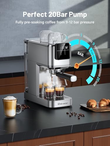 Image of RELEXNOW Espresso Machine, 20 Bar Professional Espresso Coffee Maker with Milk Steam Wand, Hot and Iced Coffee Machine, Stainless Steel Compact Coffee Machine for