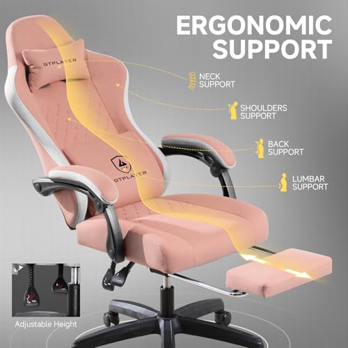 Image of GTPLAYER Office Chair, Gaming Computer Desk Fabric Chair with Footrest, High Back Ergonomic Office Chair with Pocket Spring Lumbar Support and Linkage Armrests Adjustable Height Swivel for Home Task