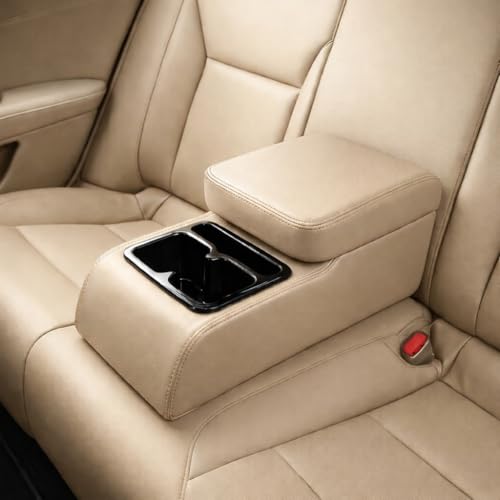 Image of Rear Armrest with Dual Cup Holders,Premium PU Leather, Universal for All Cars, Dual-Mount Fit (BEIGE)
