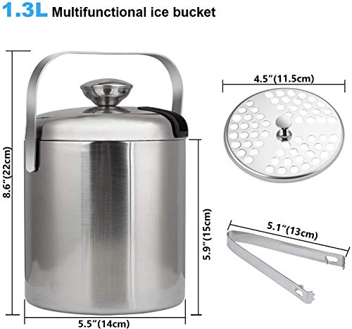 Ice Bucket with Lid, Double Wall Insulated Ice Bucket with Strainer and Ice Tong, Stainless Steel Silver, Perfect for BBQs, Parties, Bars, Clubs, Restaurants - Image 4