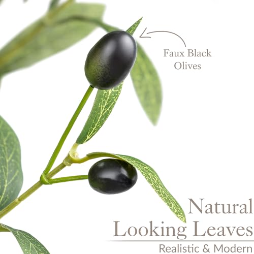 Christow Artificial Olive Tree, Indoor Outdoor House Plant Decoration, Faux Olives & Lifelike Feel-Real PEVA Leaves, Pre Potted in Weighted Faux Cement Pot for Living Room Bedroom Office (4ft/120cm)