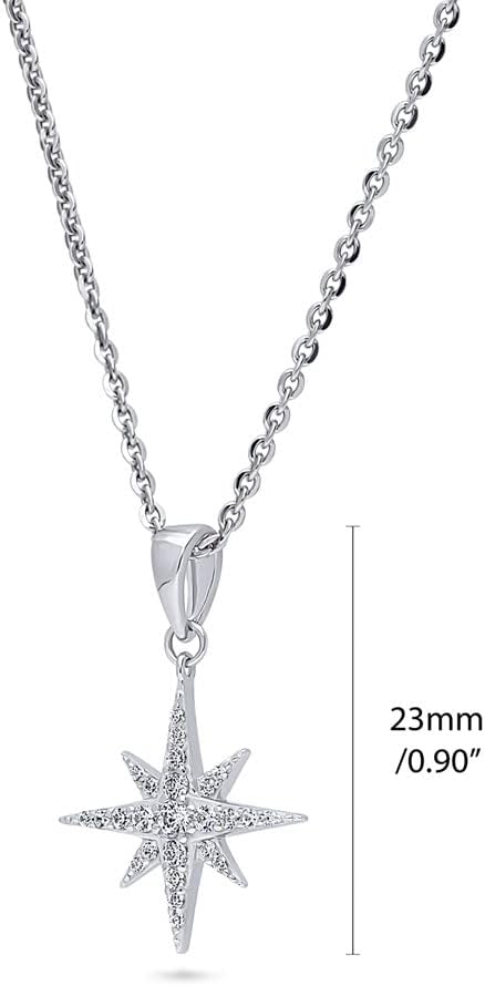 BERRICLE Sterling Silver Crescent Moon North Star Pendant Necklace for Women - Cubic Zirconia CZ, Yellow Gold/Rhodium Plated, 18 inch - Image 2