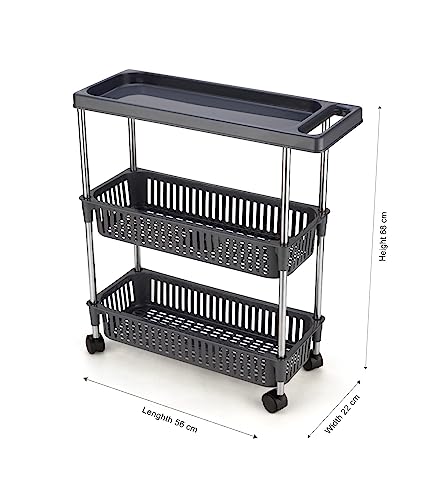 Image of Rasvesh Plastic-Stainless Steel Fruit & Vegetable 2+1 Stand Kitchen Trolley | Fruit Basket | Vegetable Basket | Onion Potato Rack for Kitchen | Vegetable Stand for Kitchen (2+1 Layer Rack)