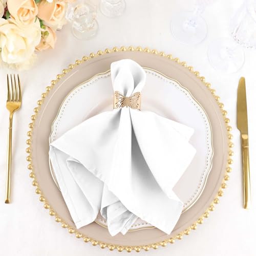 Efavormart Premium Cloth Napkins Set of 10, 17x17 Inch White Violet Seamless Dinner Napkins, Washable Linen Table Napkin Cloth with Hemmed Edges for Weddings, Party and Banquet