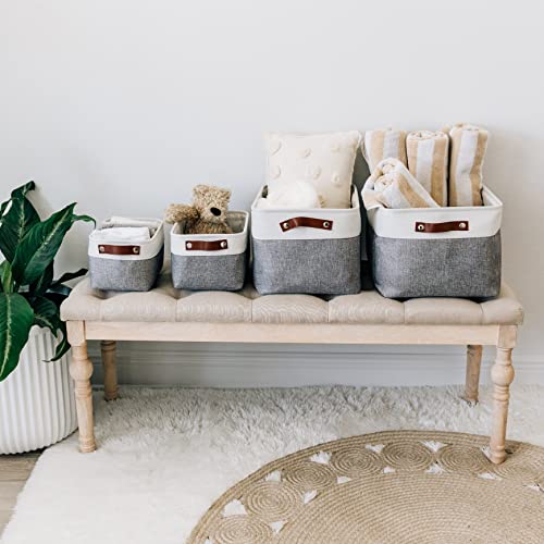 Organihaus Large Fabric Storage Baskets For Shelves 3 Pack | 15X11In Closet Storage Bins For Shelves | Cloth Baskets For Organizing | Linen Closet Organizers | Fabric Basket - Gray/White #TOP7