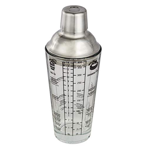 Xavax Cocktail-Shaker (Cocktail-Mixer aus Glas mit Edelstahl Aufsatz, Cocktailrezepten, Bar Set mit 400ml Füllmenge, Silikon-Ring, 4cl Messbecher-Deckel und Dosier-Sieb) transparent