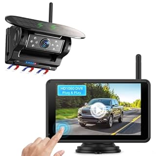 eRapta Magnetic Solar Wireless Backup Camera: HD1080P 5” Touchscreen Portable with DVR, BSD, 1-Min Install-Free IR Night Vision Hitch Backup Camera for Trailer/Truck/Small RV/Camper/Tractor-AWTCM501