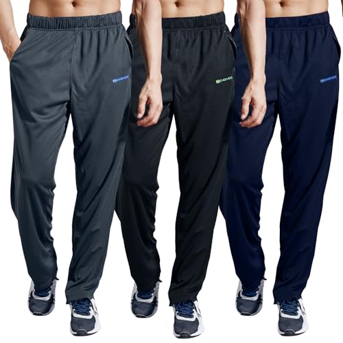 Image of ZENGVEE 3 Pack Tracksuit Bottoms Men Lightweight Mens Joggers Breathable Jogging Bottoms with Zipper Pockets Sweatpants Sports Casual Pants for Gym,Running,Training(0317-B G N-L)