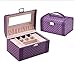 QINAIDI Boîte à bijoux à 2 étages avec miroir romantique pour mariage, collier, bague, armoire de voyage, excellente idée cadeau rouge, violet, violet