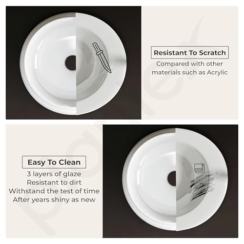 Image of Plantex Ceramic Basin /Countertop Vessel Sink /Tabletop Wash Basin /Washbasin for Bathroom with 10 Years Glaze Warranty by Plantex (White Glossy - 16 x 16 x 5.5 Inch)