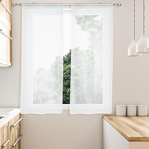 HOMEYA - Cortina cocina tranaparente 2 unidades - Visillo para cocina diseño de rayas 2 paneles...