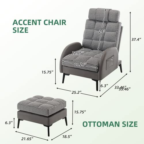 Mellcom Accent Recliner With Ottoman, Fabric Arm Club Chair With Adjustable Backrest And Headrest And Side Pocket, Single Sofa Chair For Living Room, Bedroom, Office, Dorm #TOP2