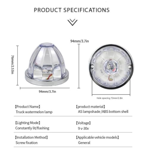 Feux de position semi-camions LED double révolution pastèque blanc et ambre avec support