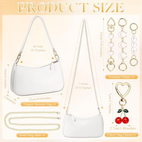Abbylike 6 Pcs Shoulder Bag for Women with 3 Extender Chain Cherry Charm Small Leather Purse Handbag Tote Charm Kit2