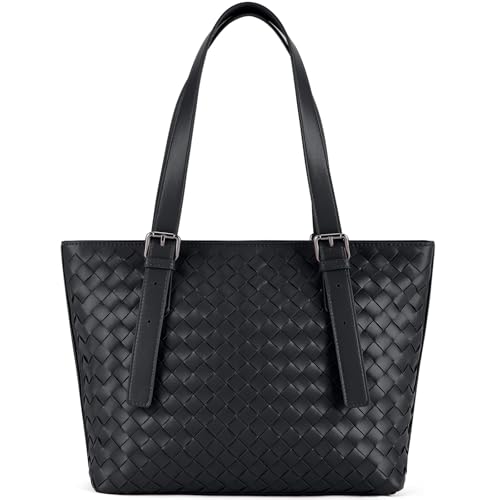 Woven Shoulder Tote Bag for Women, Vegan Leather Handbag with
