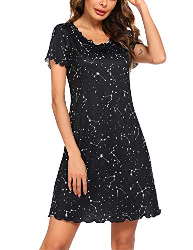 Lucyme-Damen-Nachthemd-Mit-Rueschen-Kurze-Nachthemd-Kurzarm-Nachthemd-Sleepshirt