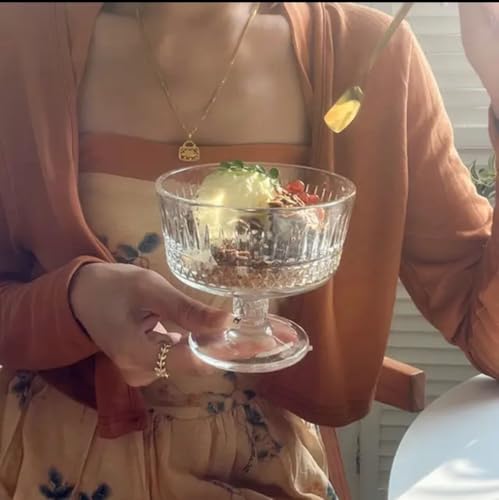 Image of Ice Cream Bowls with Gold Spoon - Glass Dessert Cups for Sundae, Parfait, Fruit, and Cocktail - Footed Glass Cups for Serving Desserts, Ice Cream, | More (Set of 6) (250 Ml)