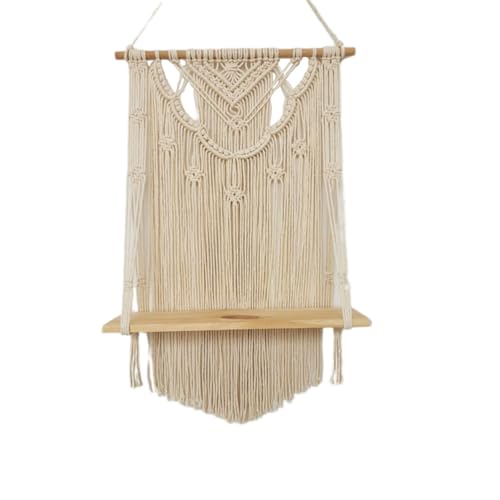Tapisserie murale bohème coton blanc macramé avec étagère suspendue