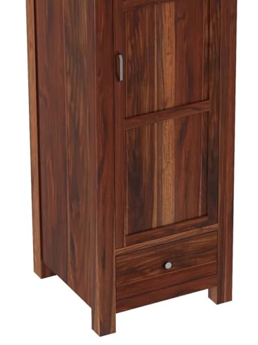 Image of WOODLAB Furniture Solid Sheesham Wood Single Door and Drawer Storage Wardrobe for Home | Wooden Almirah for Bedroom (Honey Finish)
