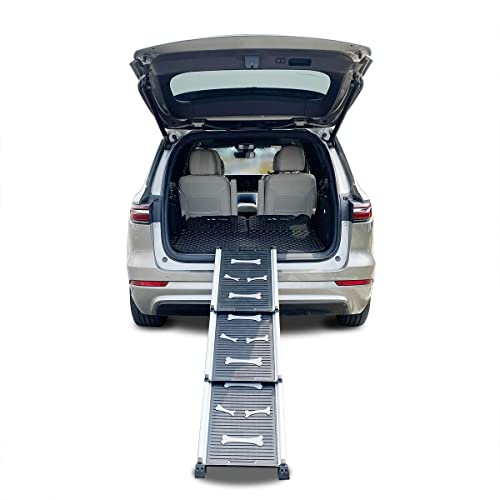 KATSU Tools Hunderampe Auto Klappbar, 70kg/150lbs Tragfähigkeit, 71cm-156cm Aluminiumlegierung Tragbar Faltbar Leichte Anti-Rutsch Oberfläche Teleskopische Hunderampe für Haustiere