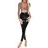 BarbedRose-Womens-Sexy-Sheer-Mesh-Geometric-Velvet-Long-Sleeve-Bodysuit BarbedRose Women's Sexy See Through Sheer Mesh Leopard Bodysuits Clubwear,Brown,M