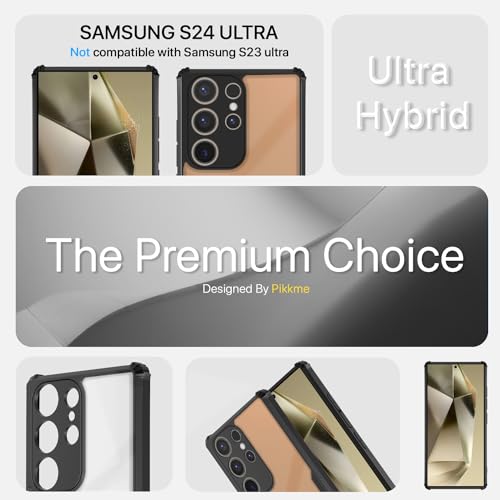 Image of Pikkme Samsung Galaxy S24 Ultra 5G Back Cover | Crystal Clear Transparent Back | Ultra Hyrbid | Full Camera Protection | Raised Edge | Bumper Back Case (Black)