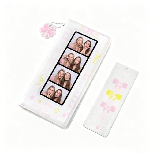 LIKEYO Photo Booth Album - Mini Photobooth Album Book Small Cute Bow Photocard Holder Book with 40 Pockets White Photo Binder Photobooth Picture Strip Holder for Wedding Anniversary Memories