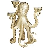 Deco 79 Polystone Octopus Decorative Candelabra Textured Candlestick Holder with Tentacle Candle Slots, Candlestand 7' x 6' x 9', Gold
