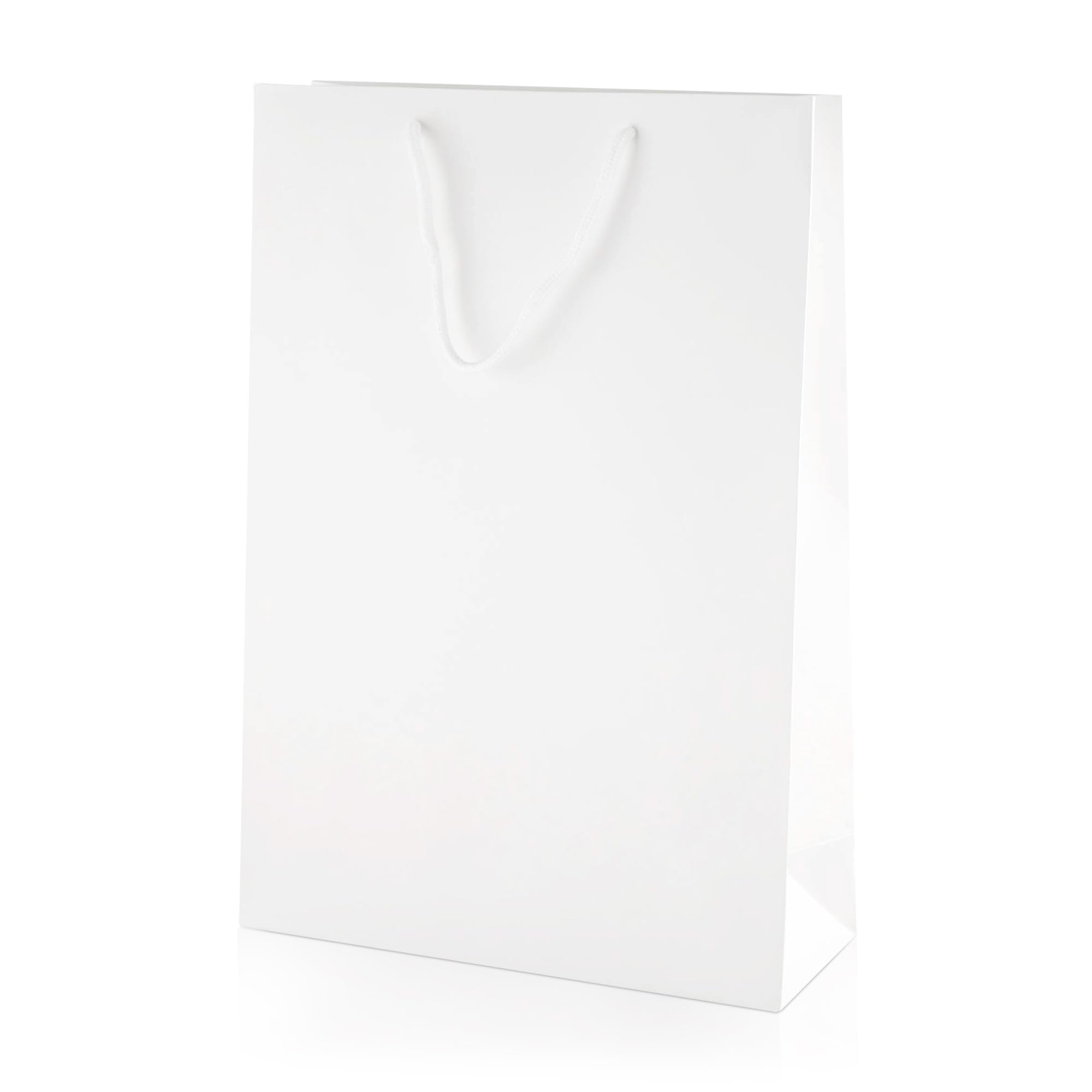 Thepaperbagstore 100× White Medium Tall Matt Laminated Gift Bags 25×36×10cm – 250 gsm Boutique Paper Bags with Rope Handles & Reinforced Base – Ideal for Gifts, Weddings, Retail & Corporate Use