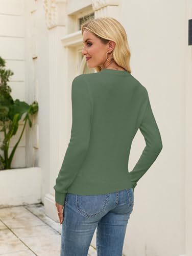 Image of Libsorge Womens Cute Crewneck Ribbed Knit Lightweight Thin Sheer Long Sleeve Sweater T Shirt Top Spring 2025