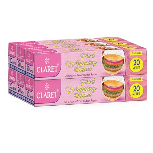 Image of Claret Food Wrapping Paper Roll | 20 Meter | Oil & Grease Proof Butter Paper | Eco-Friendly Non-Stick Roll for Roti, Snacks, Tiffin, Sandwich | Ideal for Kitchen Use & Food Storage (Pack Of 6)